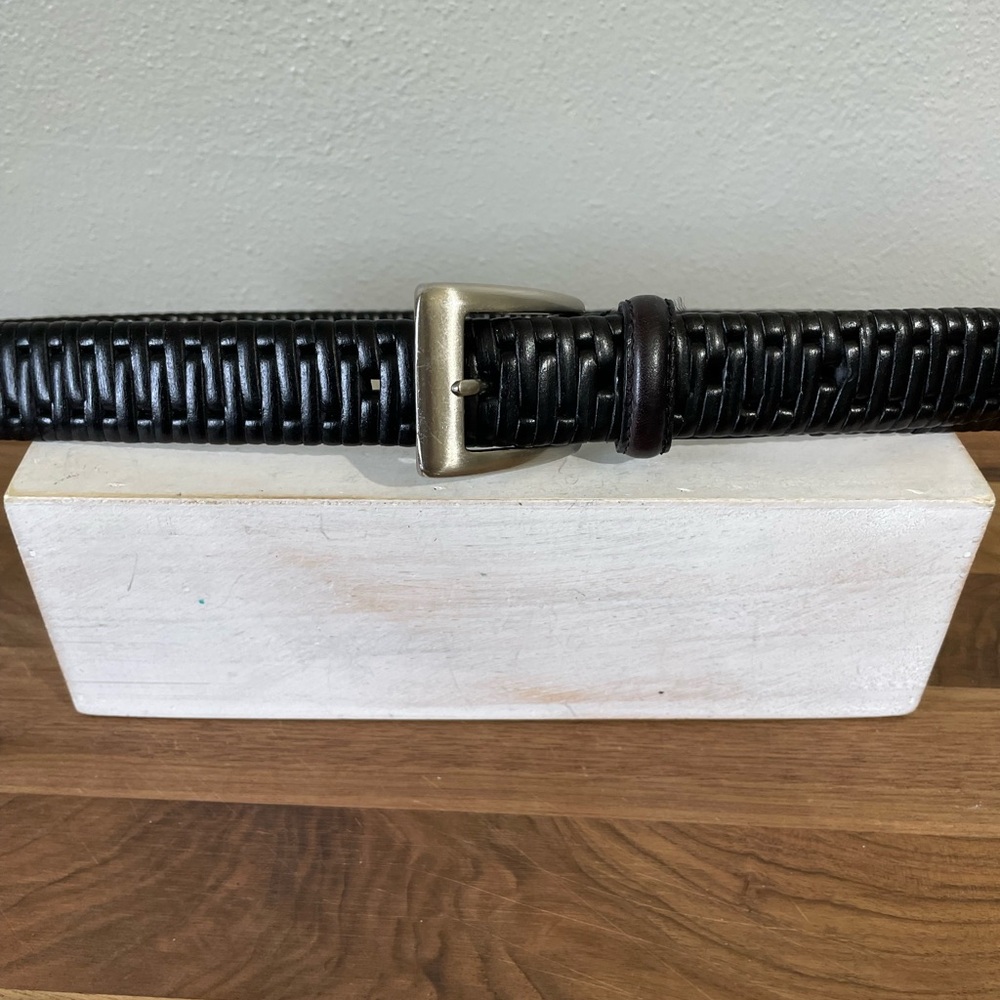 Vintage Status Genuine Leather Woven Black Belt Size 40 Basketweave Buckle Mens